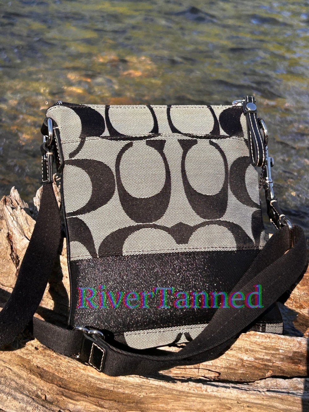 Coach Signature Jacquard Slim File Crossbody Bag - Smoke Grey & Black
